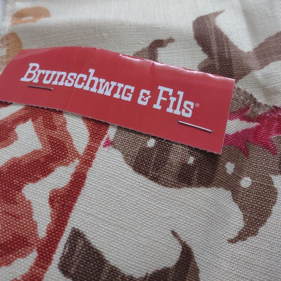 Brunschwig & Fils linen Nisiotiko print grenadine orange spice 3 samples - Picture 2 of 7